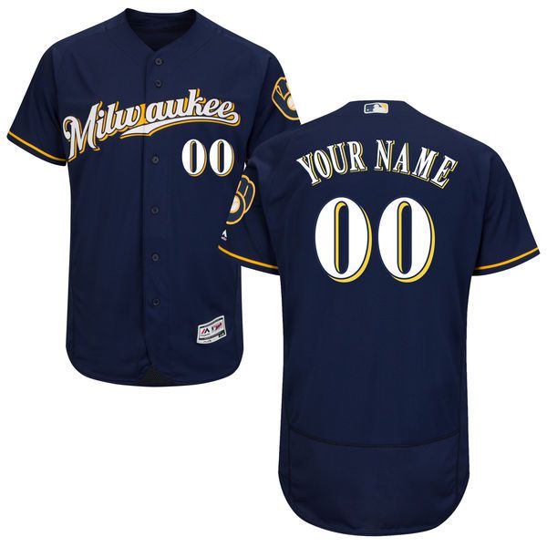 Men Milwaukee Brewers Majestic Alternate Road Navy  Blue Flex Base Authentic Collection Custom MLB Jersey